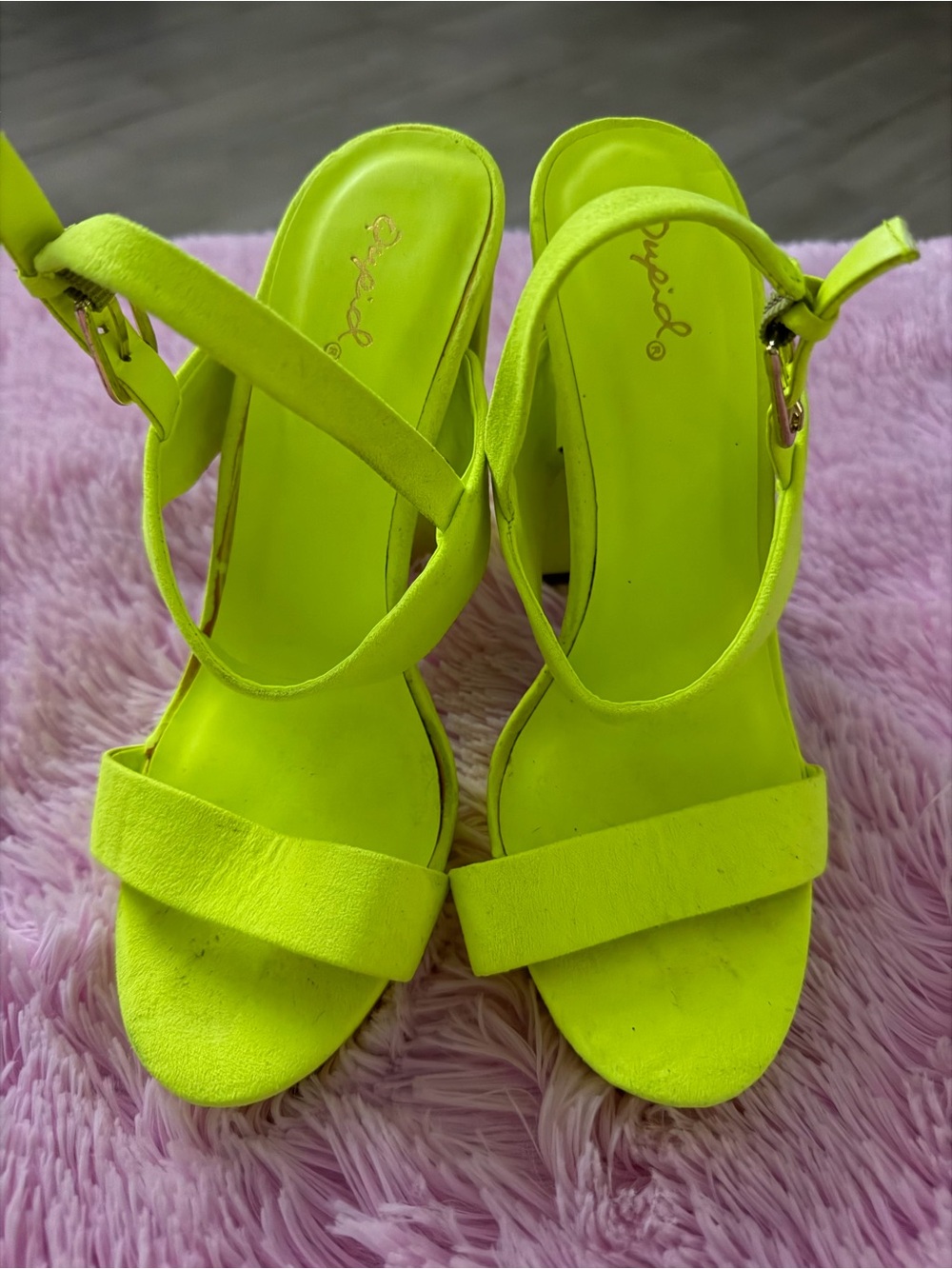 Fashion Nova Neon Lime Open-Toe Block Heel Sandals